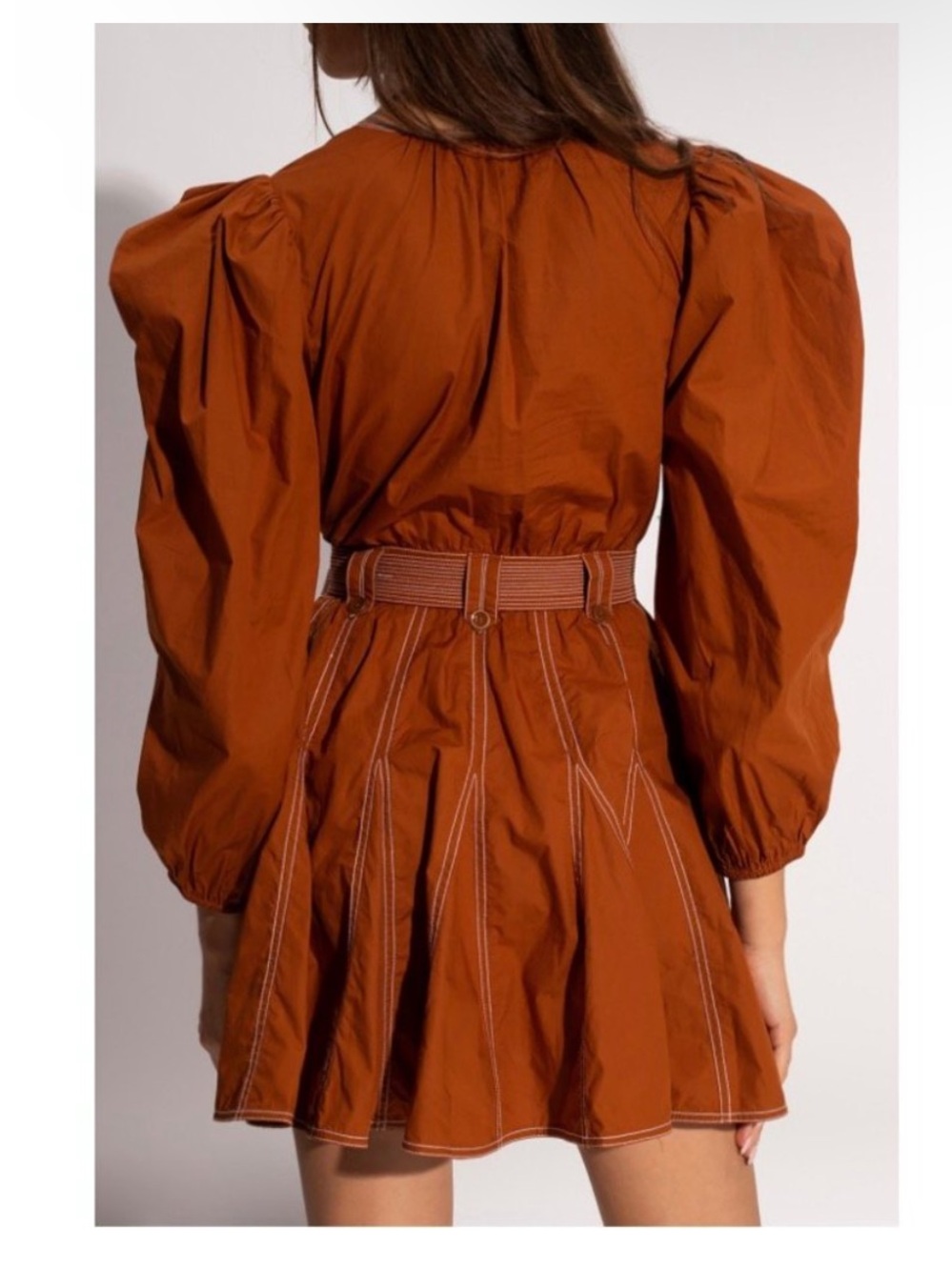 Ulla Johnson 8 Corliss Mini Dress Sumac Fall Autumn Puffy Sleeve Belted Orange - Picture 7 of 11